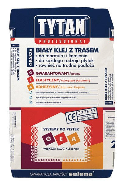 Biały klej do płytek z trasem GEA836