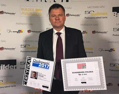 Krzysztof Pogan, otrzymał wyróżnienie specjale miesięcznika: „Osobowość Branży Budownictwo 2017”. Fot. Schomburg-Polska