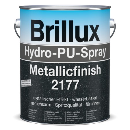 Hydro-PU-Spray Metallicfinish 2177. Metaliczna powłoka ozdobna do stosowania na kolorowych powłokach lakieru na bazie żywicy akrylowej wewnątrz. Przeznaczony do stosowania w systemie z kolorowymi lakierami Hydro-PU-Spray Seidenmattlack 2188 , np. na drzwiach, ościeżach, okładzinach drewnianych, ścianach itp. Fot. Brillux
