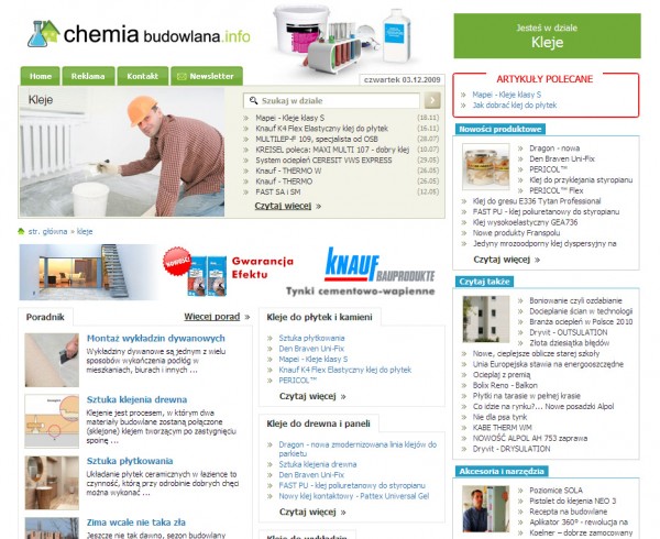 Kleje - kolejny, nowy dział na www.chemiabudowlana.info