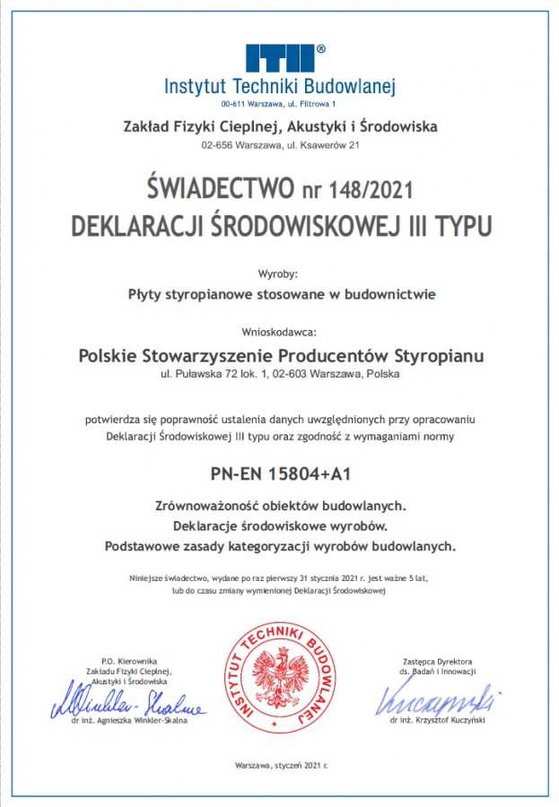 Świadectwa deklaracji środowiskowych PSPS