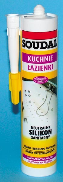 Neutralny silikon sanitarny firmy Soudal wzbogacony jest środkami pleśnio- i grzybobójczymi