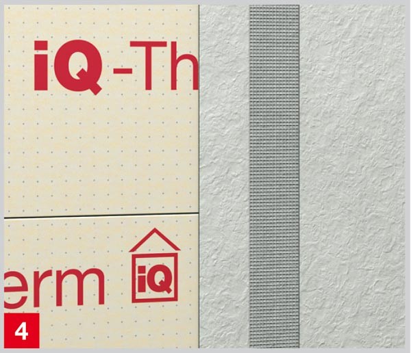 iQ-Top: na płyty iQ-Therm nakłada się poryzowaną lekką zaprawę mineralną iQ-Top: 10 do 15 mm z wkładem tkaniny zbrojącej iQ-Tex.