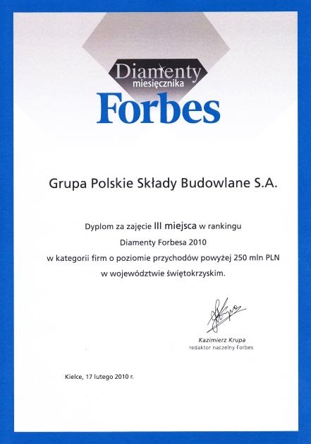 Diament Forbesa dla Grupy PSB S.A.