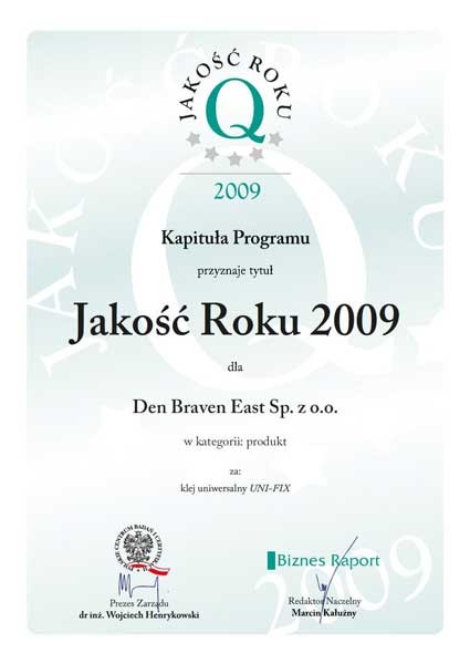 „Jakość Roku 2009” dla firmy Den Braven