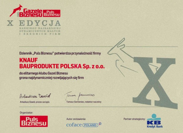 Knauf Bauprodukte w elitarnym Klubie Gazel Biznesu