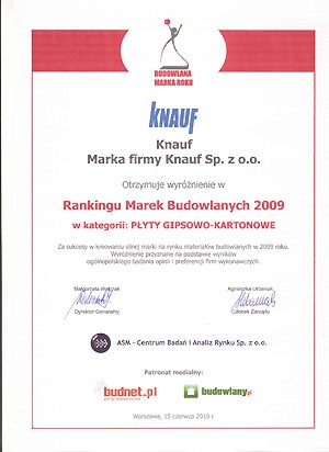 Płyty gipsowo-kartonowe Knauf wciąż bardzo wysoko oceniane przez wykonawców