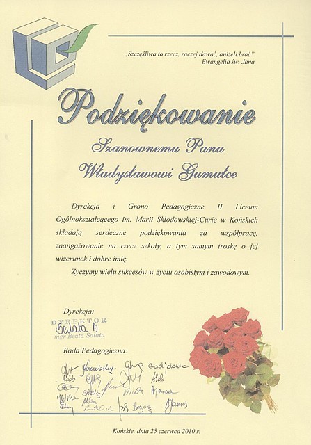 Alpol - Nagroda „Przyjaciel II Liceum Ogólnokształcącego w Końskich”