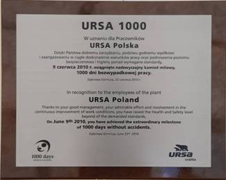 URSA Polska od 1000 dni pracuje bez wypadku