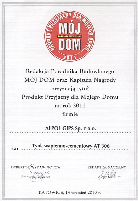ALPOL - nagroda „PRODUKT PRZYJAZNY DLA MOJEGO DOMU 2011”