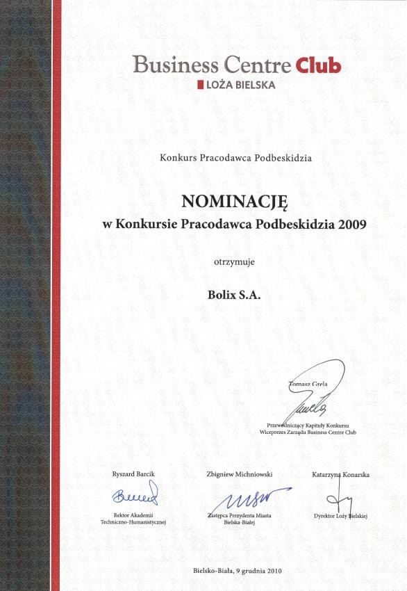 Pracodawca Podbeskidzia 2009 - Nominacja BOLIX
