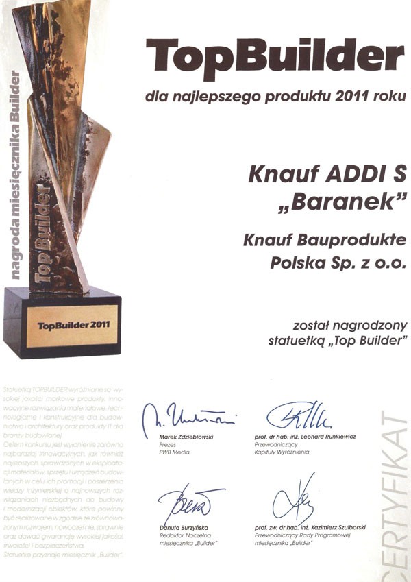 Cztery statuetki TOP Builder dla Knauf Bauprodukte