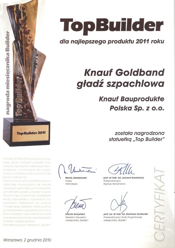 Cztery statuetki TOP Builder dla Knauf Bauprodukte
