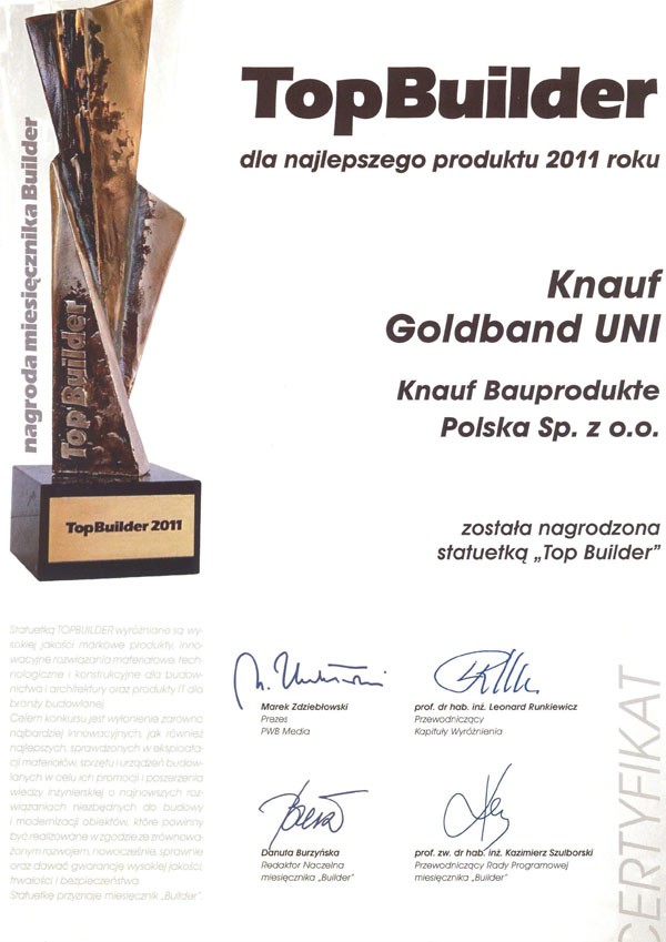 Cztery statuetki TOP Builder dla Knauf Bauprodukte
