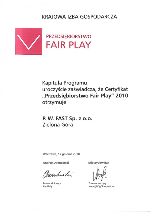 FAST - w programie Fair Play od 10 lat