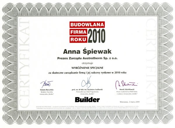 Austrotherm Budowlaną Firmą Roku 2010