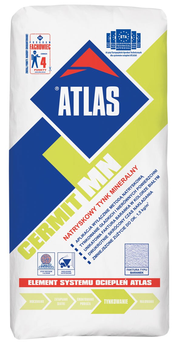 Atlas Cermit MN cienkowarstwowy, natryskowy tynk mineralny