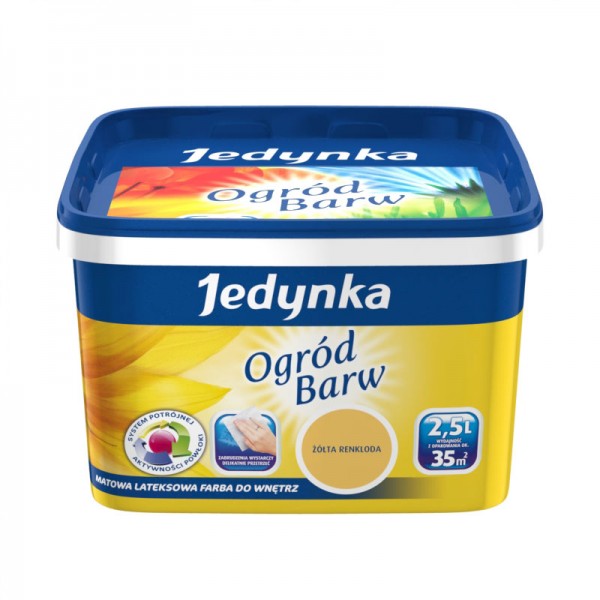 Jedynka Ogród Barw farba lateksowa przeznaczona do malowania ścian i sufitów wewnątrz pomieszczeń. <br />
