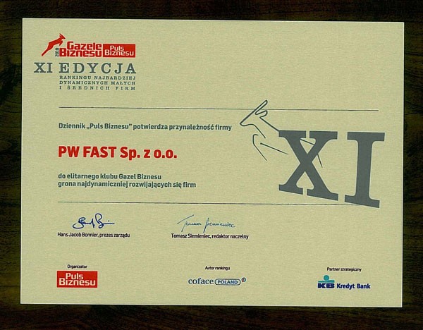 FAST w gronie Gazel Biznesu