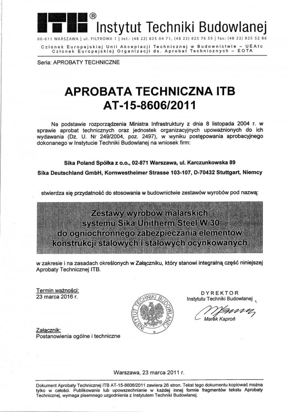 SIKA uzyskała nową aprobatę techniczną ITB