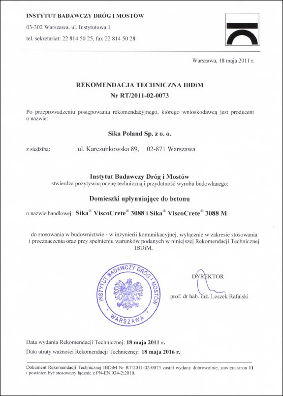 Rekomendacja Techniczna IBDiM dla Sika