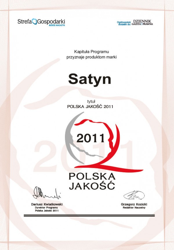 Marka SATYN otrzymała prestiżowy tytuł POLSKA JAKOŚĆ 2011