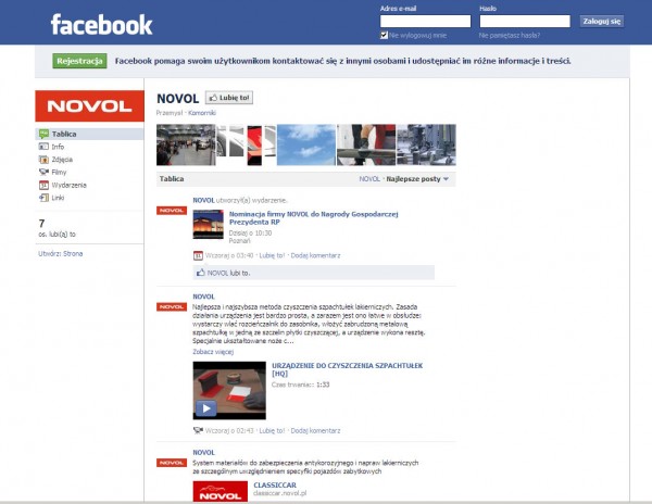Novol zaprasza na swój profil na Facebooku 