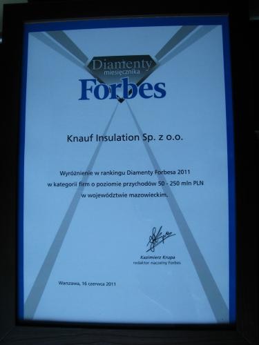 Firma Knauf Insulation otrzymała nagrodę Diamentów Forbesa 2011