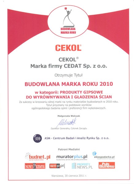 Cedat Budowlaną Marką Roku