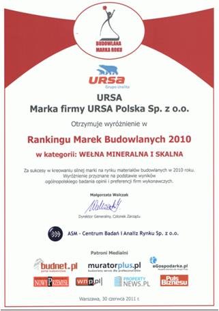 URSA wyróżniona tytułem BUDOWLANA MARKA ROKU