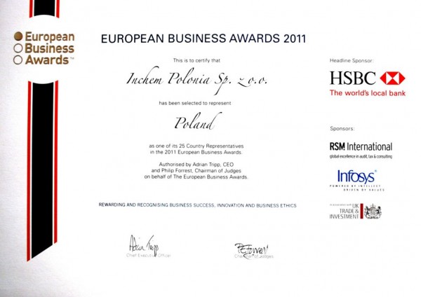 Inchem Polonia wśród 25 Reprezentantów Krajowych w konkursie European Business Awards