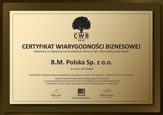 Benjamin Moore Polska otrzymał Certyfikat Wiarygodności Biznesowej