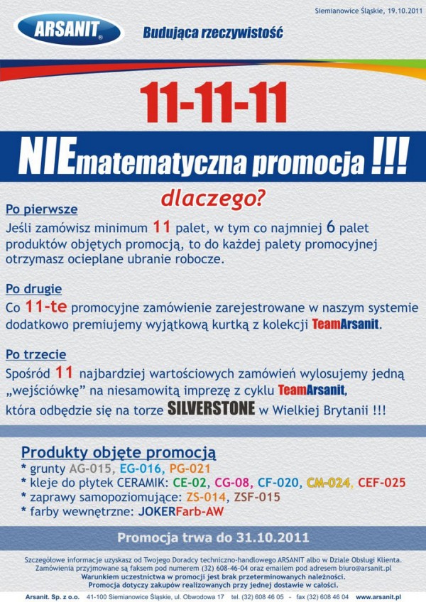 3x11 - NIEmatematyczna promocja firmy Arsanit
