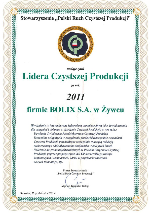 BOLIX Liderem Czystszej Produkcji