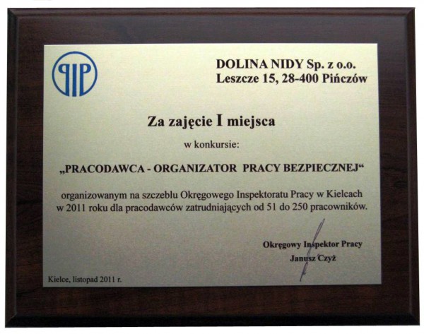 DOLINA NIDY: Pracodawca - organizator pracy bezpiecznej