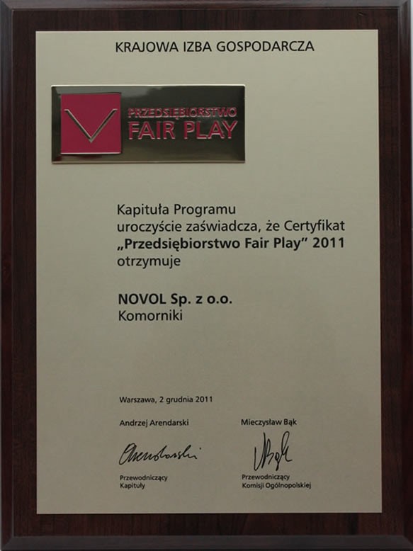 NOVOL Przedsiębiorstwem Fair Play 2011