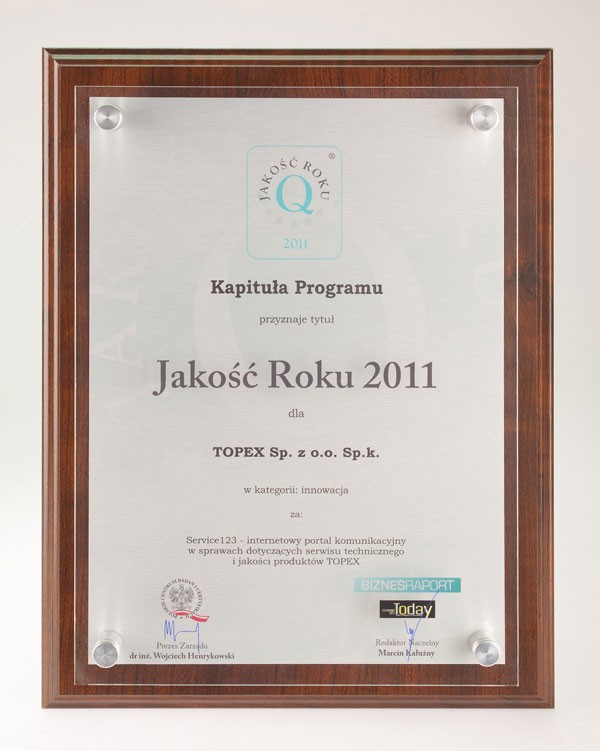 Jakość Roku Złoto 2012 dla TOPEX<br />