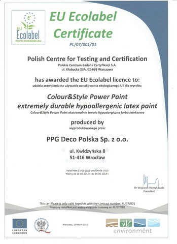 Emulsja Colour & Style marki Dekoral Fashion wyróżniona certyfikatem EU Ecolabel