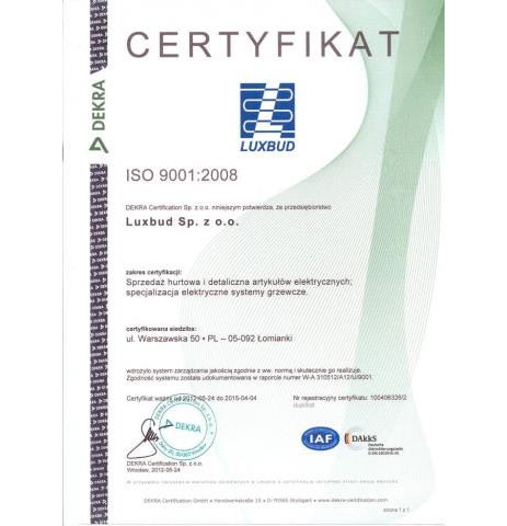 Firma LUXBUD po raz kolejny uzyskała Certyfikat ISO 9001:2008