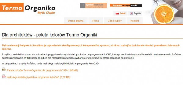 Dla Architektów i Projektantów, paleta kolorów Termo Organiki