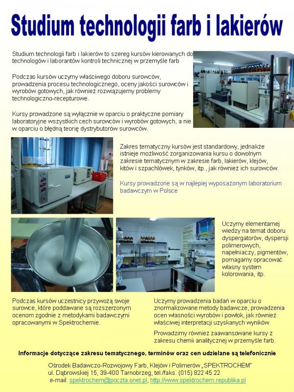 Studium technologii i badań farb i lakierów