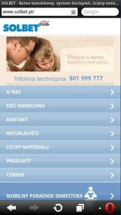 Tak wygląda strona startowa SOLBET, w wersji na smartfona.