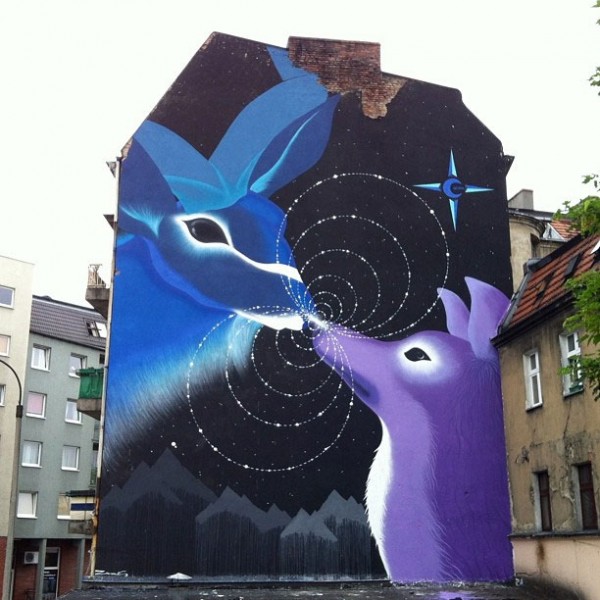 Mural wymalowany farbami zolokrzemowymi TYTAN<sup>®</sup> EO przez Marinę Zumi (ul. Poznańska 12) Festiwal OUTERSPACES 2013. Fot. Selena SA/ Inner Art