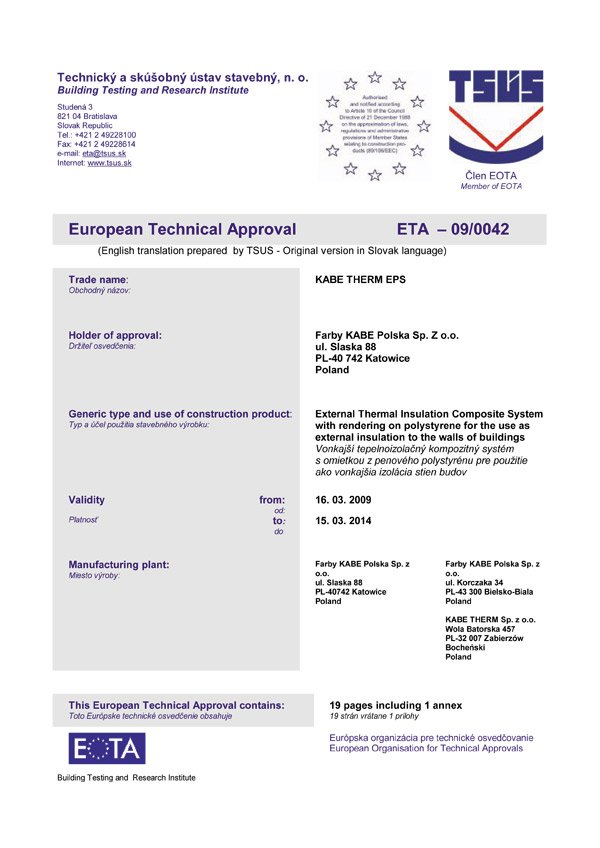 Euro-Aprobata dla systemu KABE THERM EPS