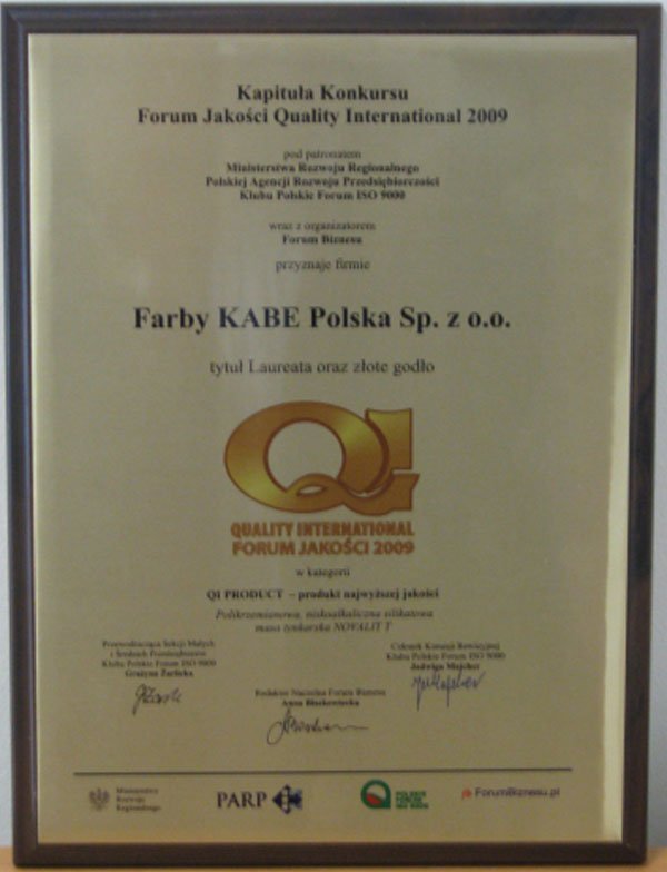 Farby KABE - Nagroda Forum Jakości QUALITY INTERNATIONAL 2009