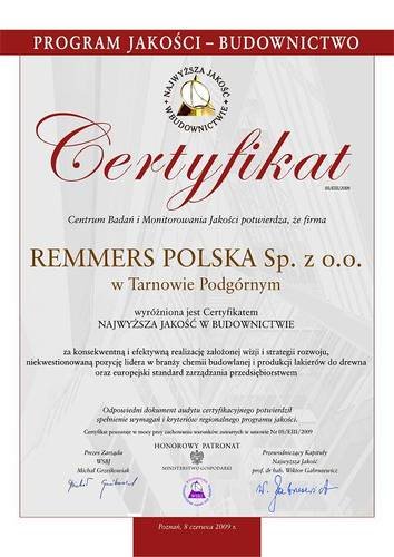 Remmers - Certyfikat Najwyższej Jakości!