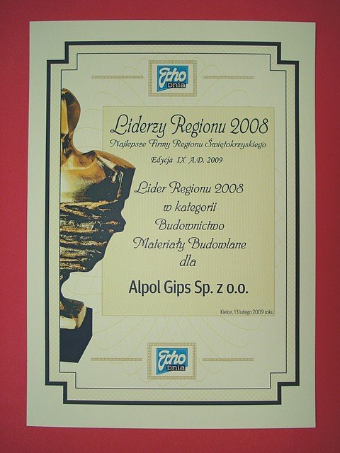 Lider Regionu 2008 - nagroda dla ALPOL GIPS